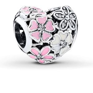 Pandora charm sterling silver heart with flowers